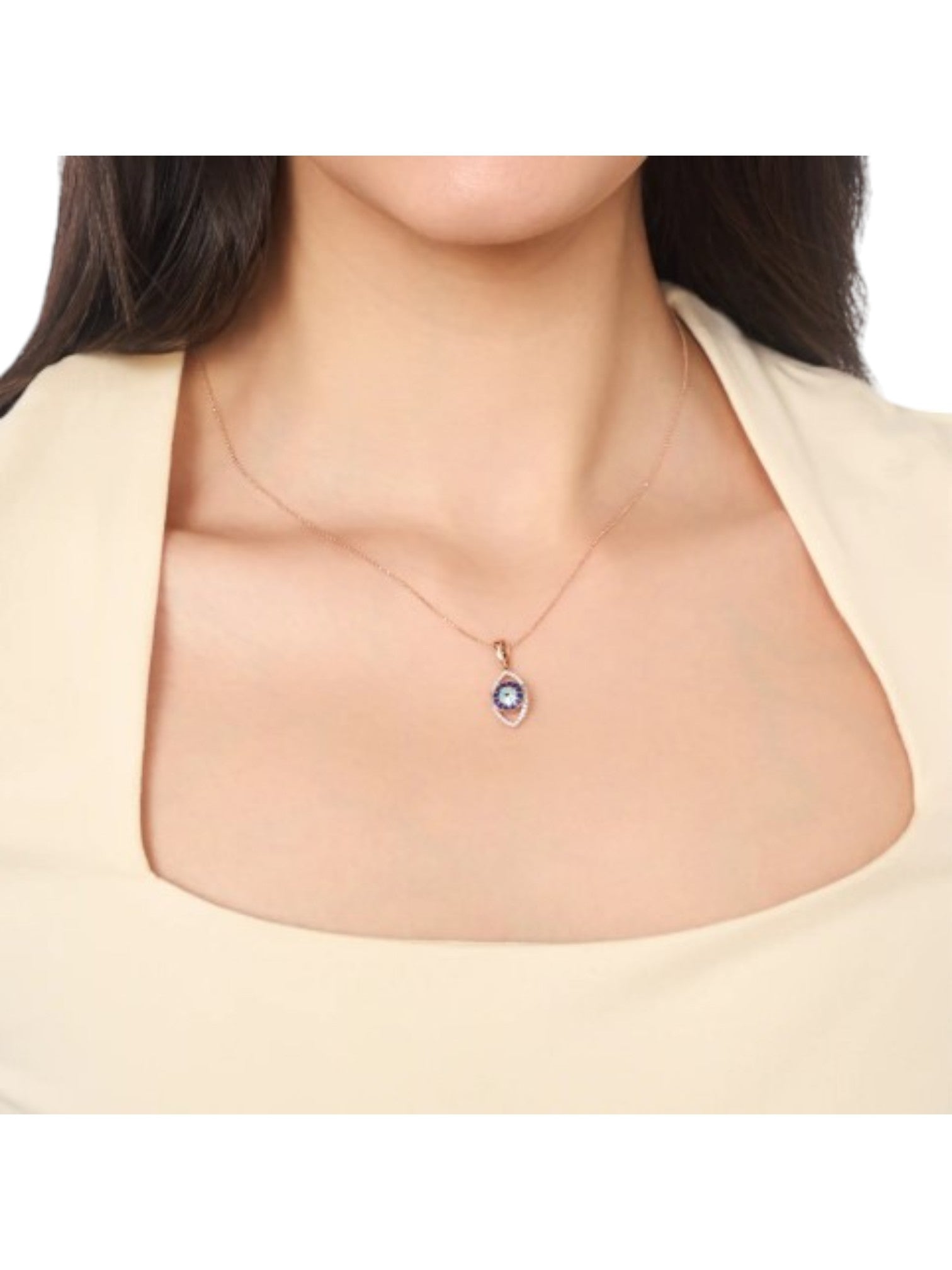 Trendy Evil Eye 925 Sterling Silver CZ Stone Rose Gold Plated Pendant With Chain For Women By Kesardeep